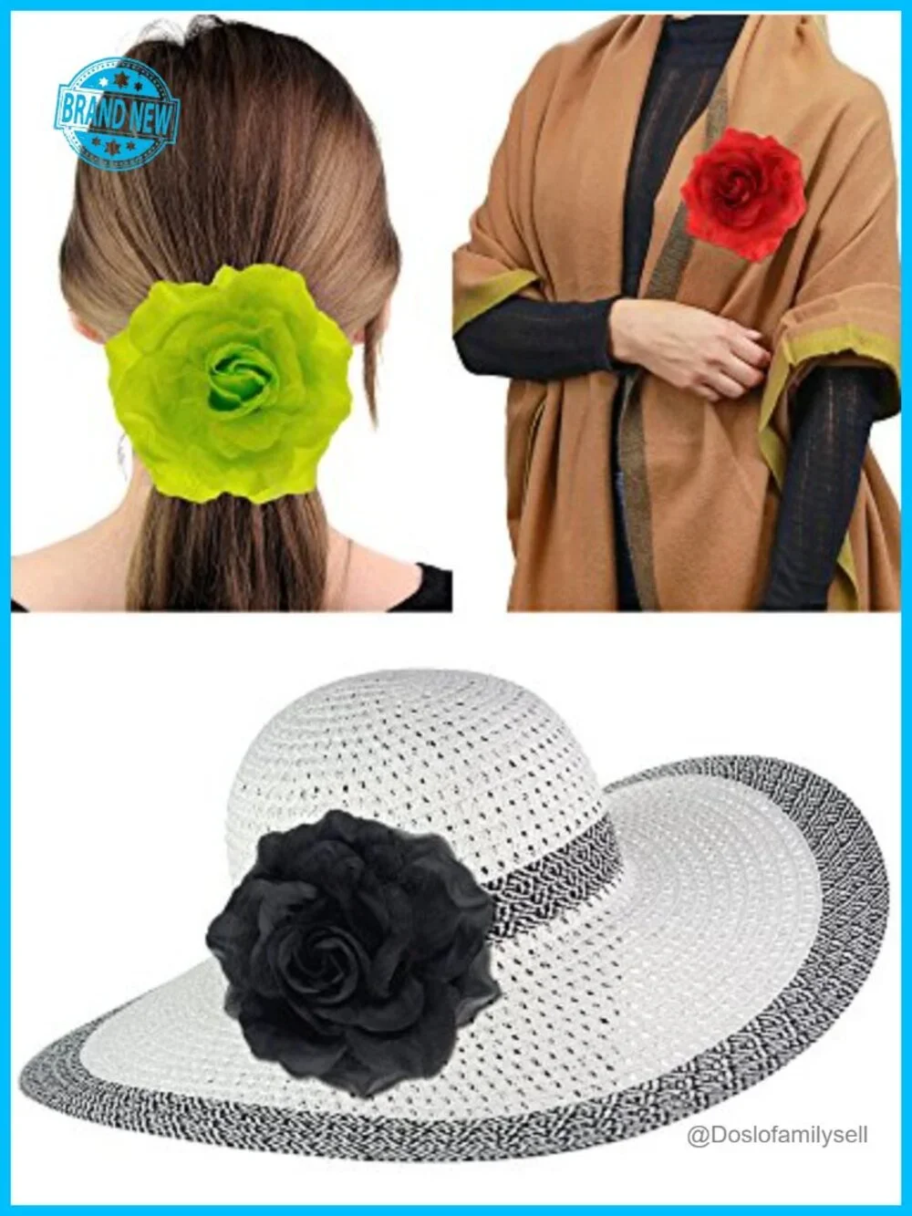 Multifunction Rose Flower Sheer Petal Brooch Pin Hair Tie Clip